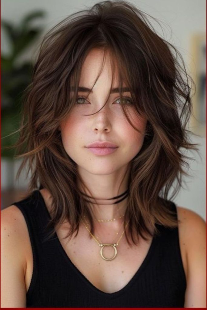 Messy medium shag with feathered layers