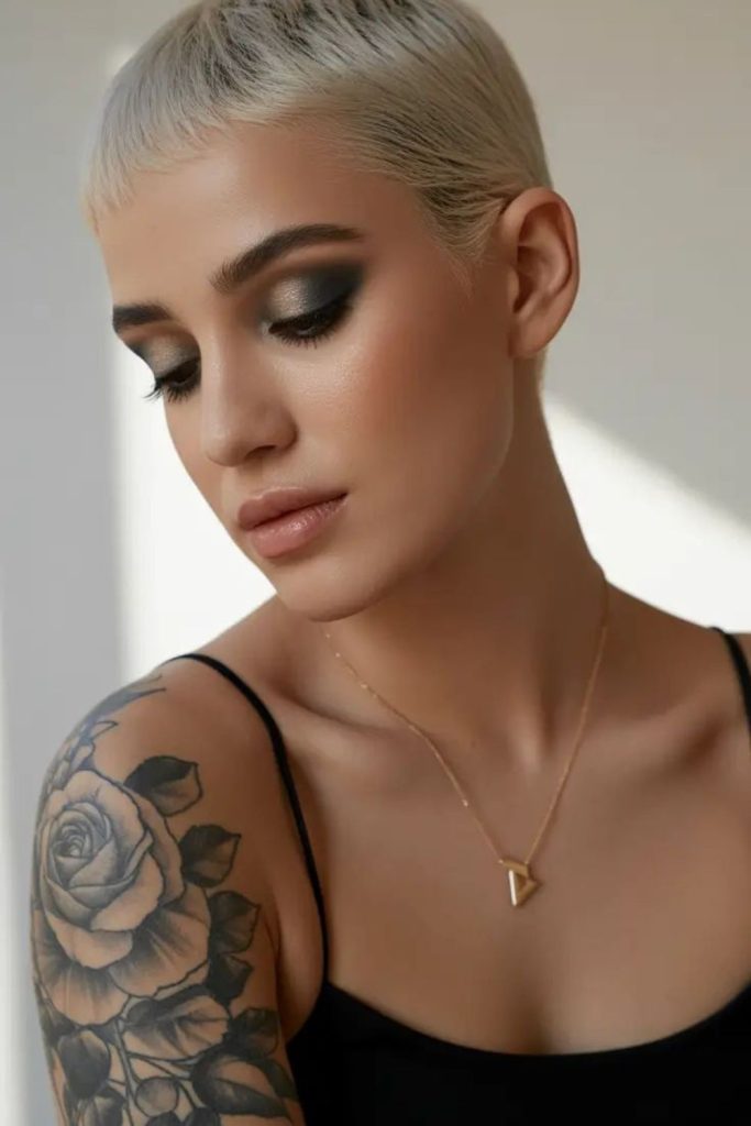 Ultra short buzz crop futuristic minimal style