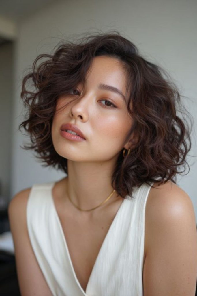 Lunar wave short curls prom hairstyle.