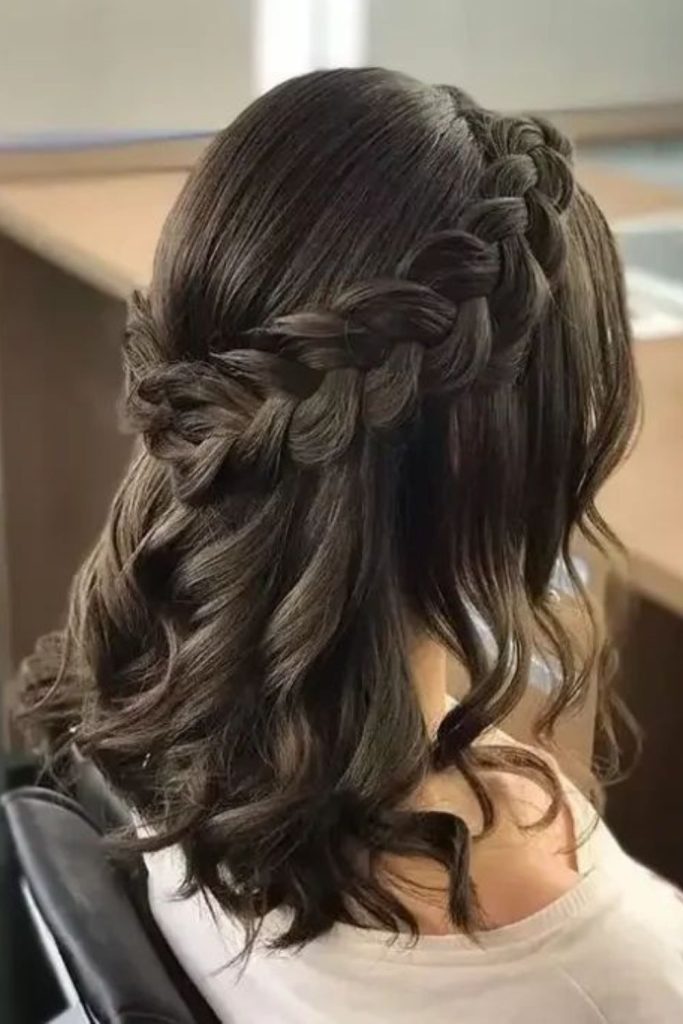 Midnight braided halo with loose waves