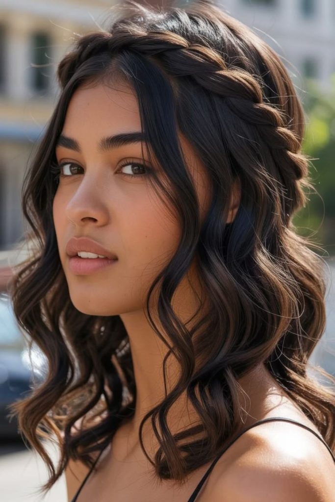 Midnight crown braid constellation regal graduation look
