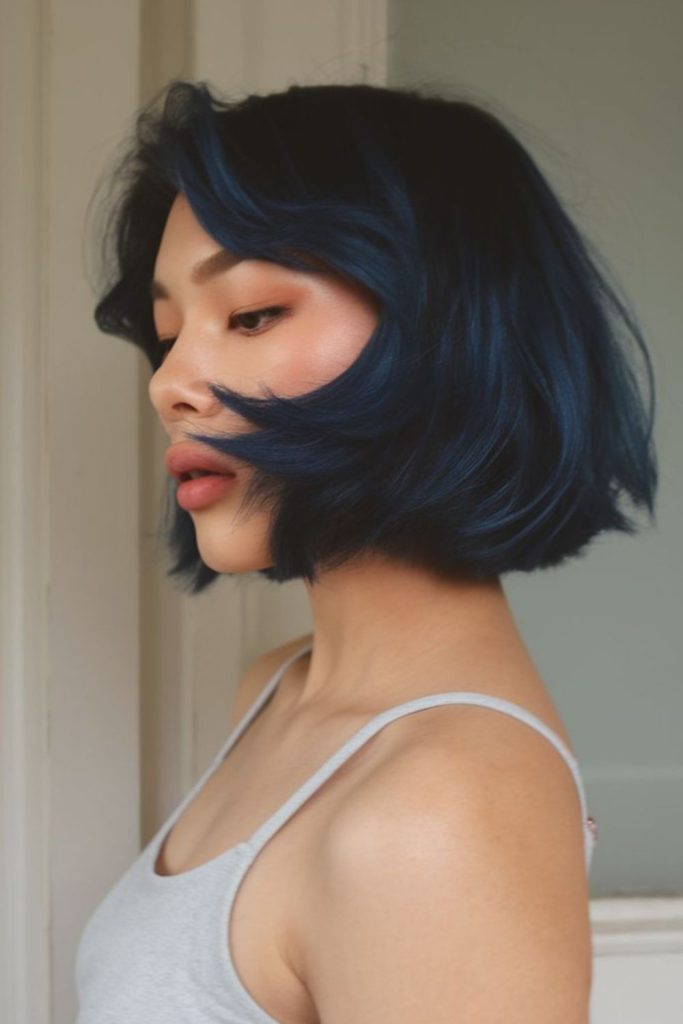 dark feathered airy short bob