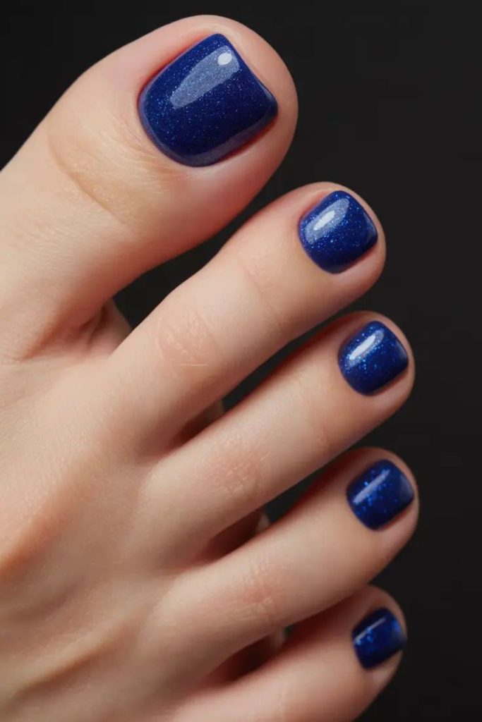 Deep sapphire luxury evening toenail shine