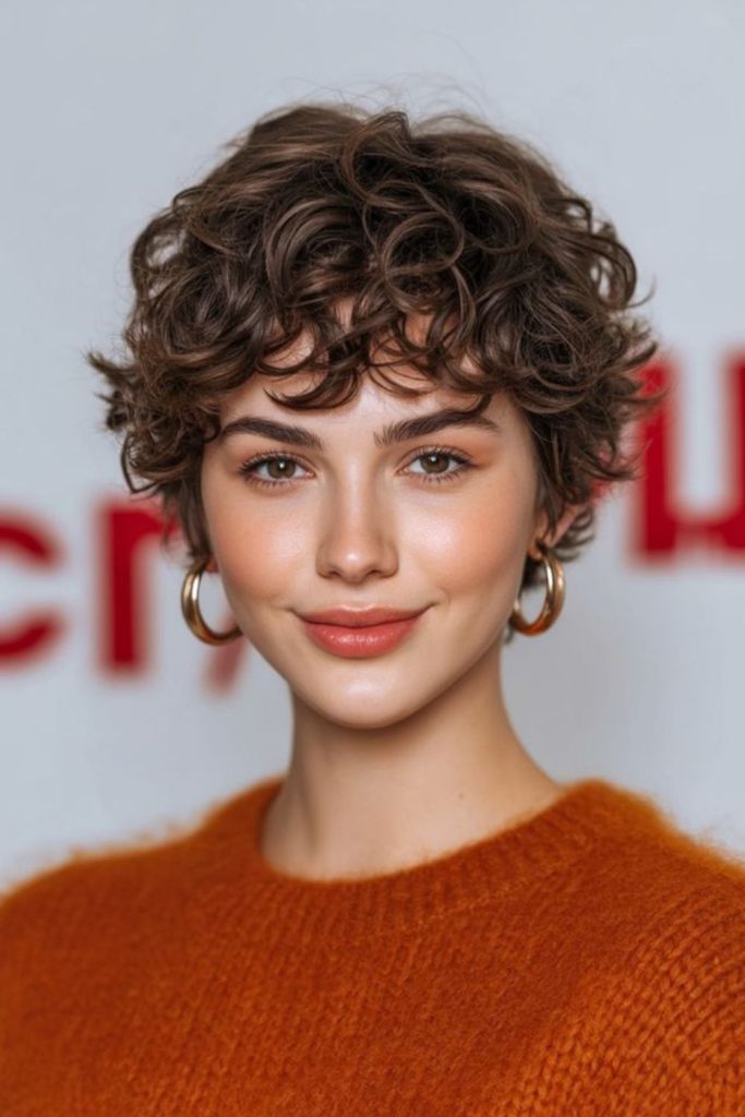 Short spiral pixie curls prom hairstyle.
