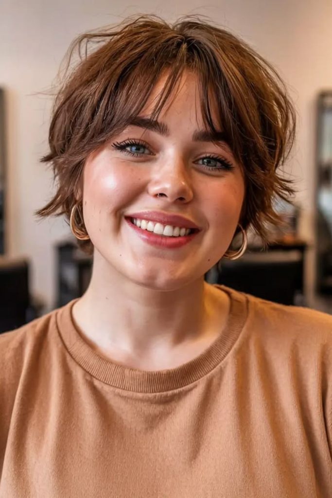 soft misty crop light layers gentle short haircut