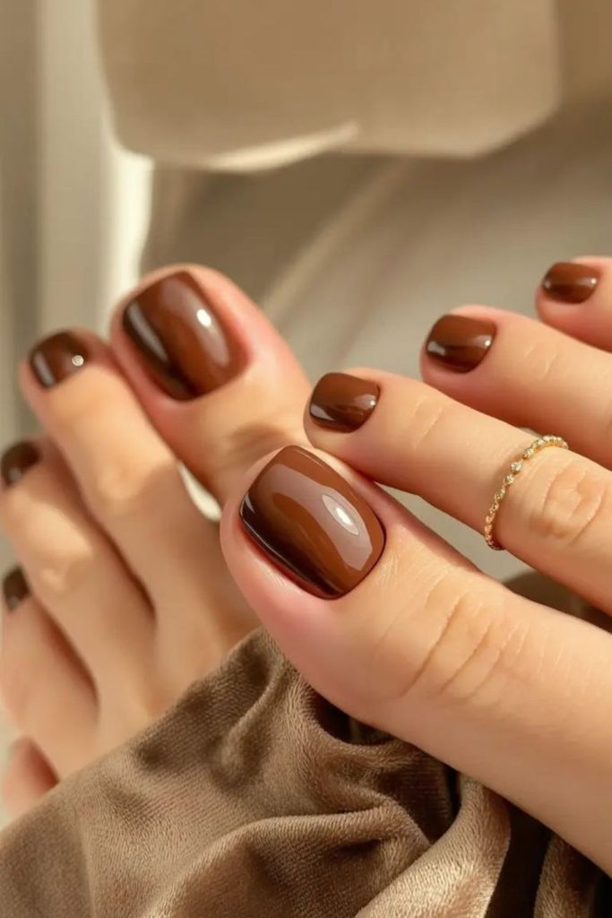 Mocha velvet rich classy toe nails