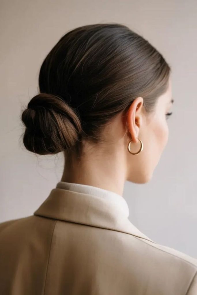 Low knot corporate clean hairstyle look