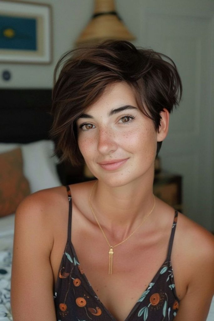 Natural textured bixie with earthy volume.