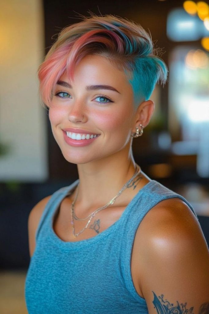 bright edgy flicked pixie crop