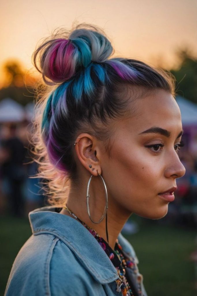 Double micro buns playful edgy vibe.