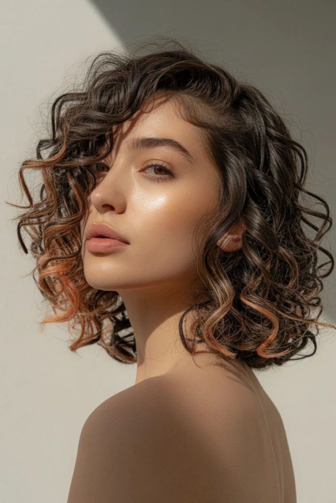 Neon twist short crop curls hairstyle.