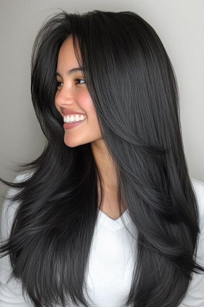 Noir Silk long straight glossy hair.