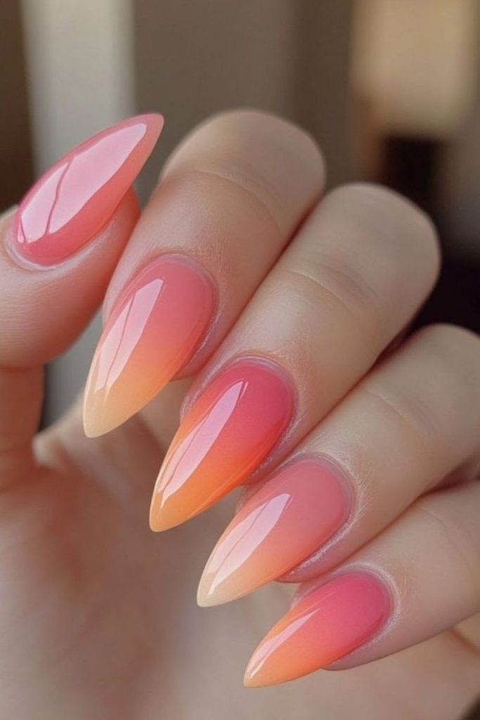 Ombre sunset blend tip nails