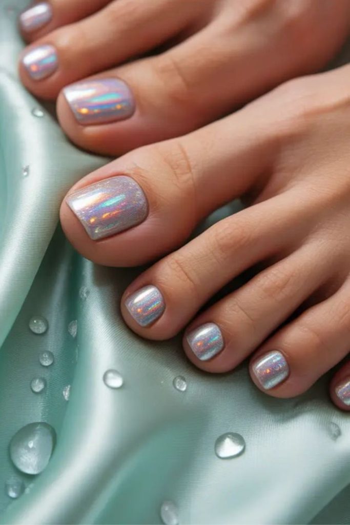 Opal glow magical shimmering toe nails