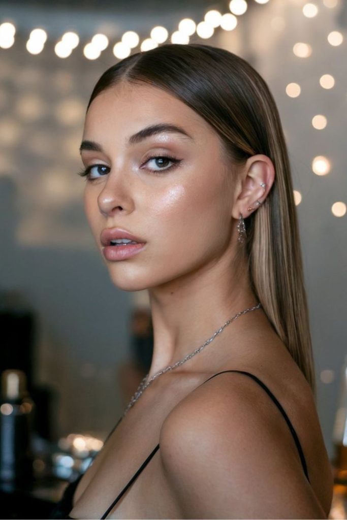 Opal straight middle part clean minimalist hair style