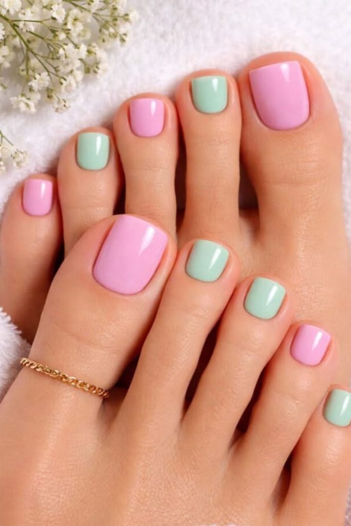 Pastel rainbow soft blend toe nails