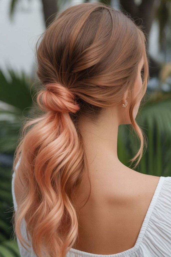 Peach wave side pony loose side ponytail beachy relaxed movement