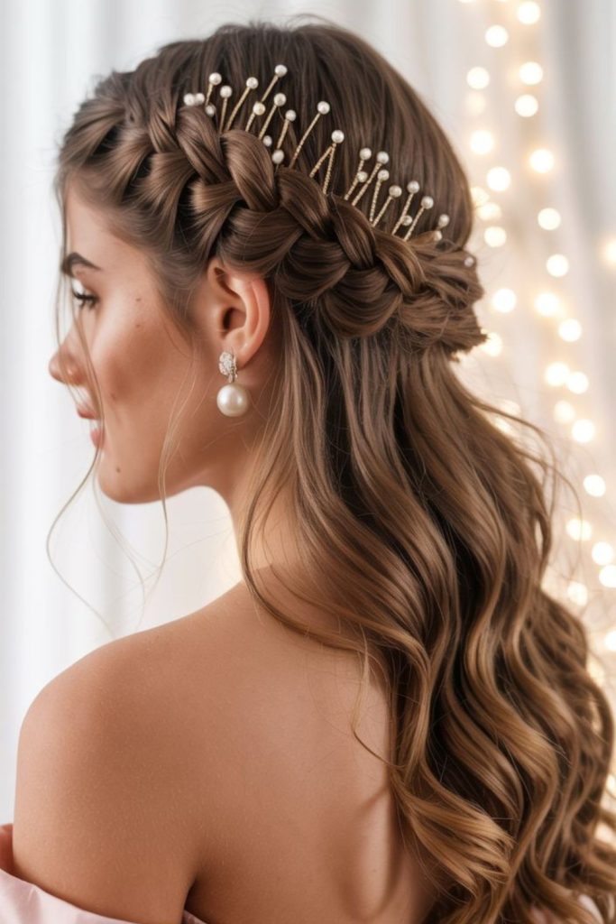 Braided crown with pearl strand detail