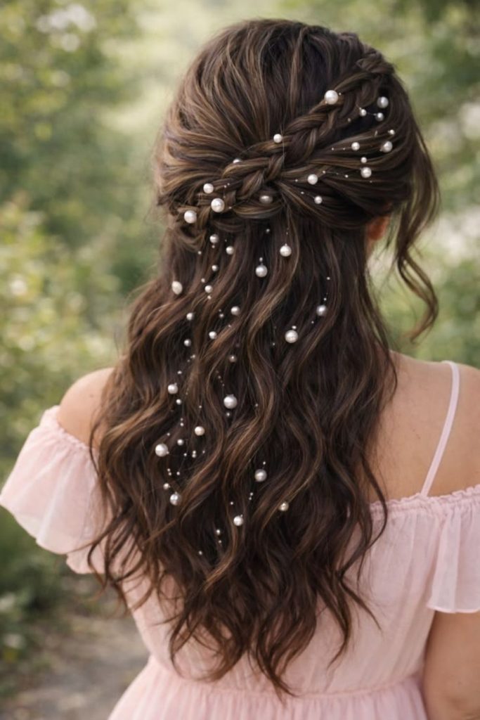 Pearl thread braided crown delicate style