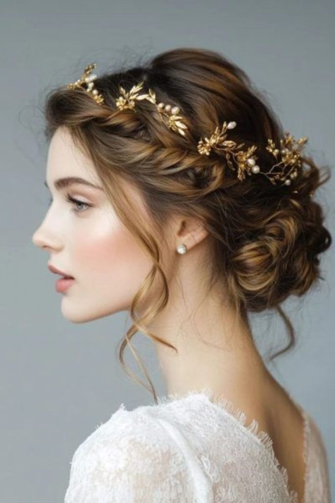Braided bun petal inspired soft style