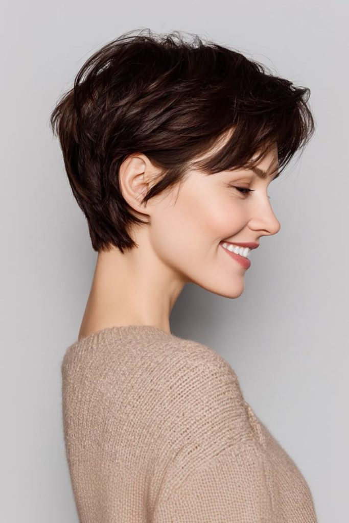 Romantic bixie with soft petal layers.