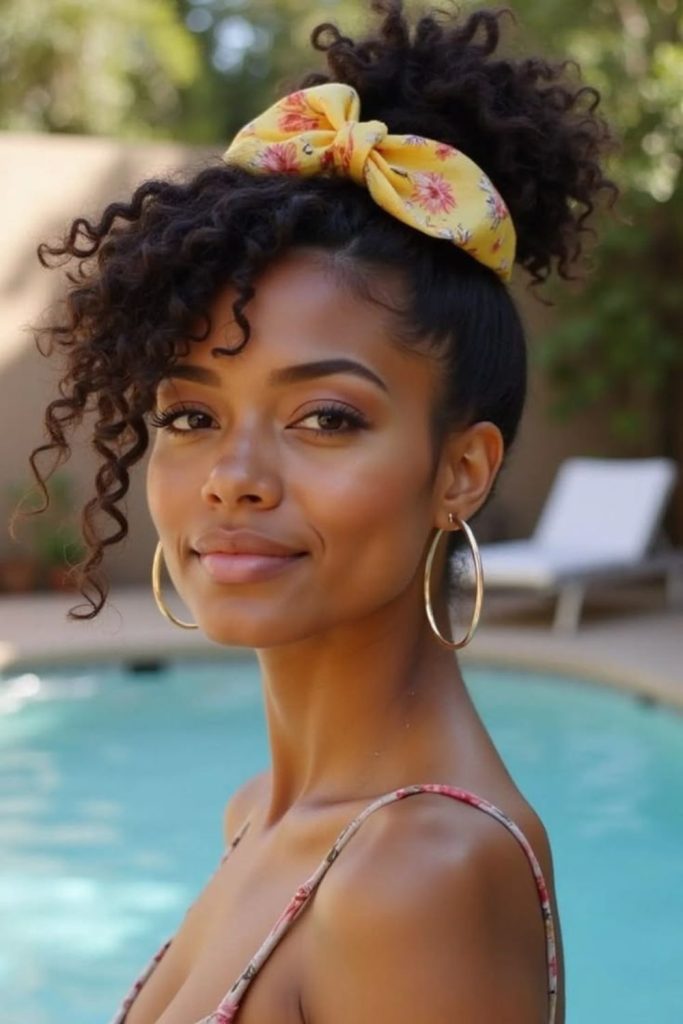 Pineapple flip high bun lifted bun tropical playful summer hairstyle