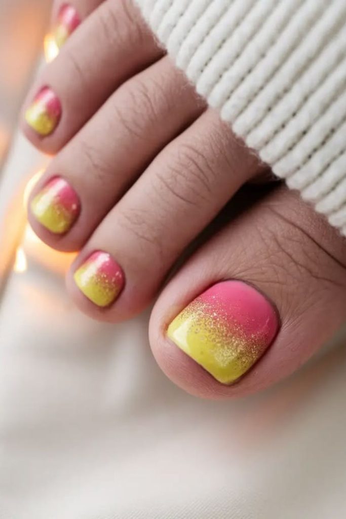 Pineapple yellow tropical fun toe nails