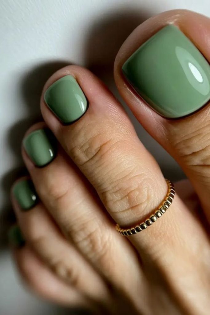 Soft pistachio green pastel toenail look