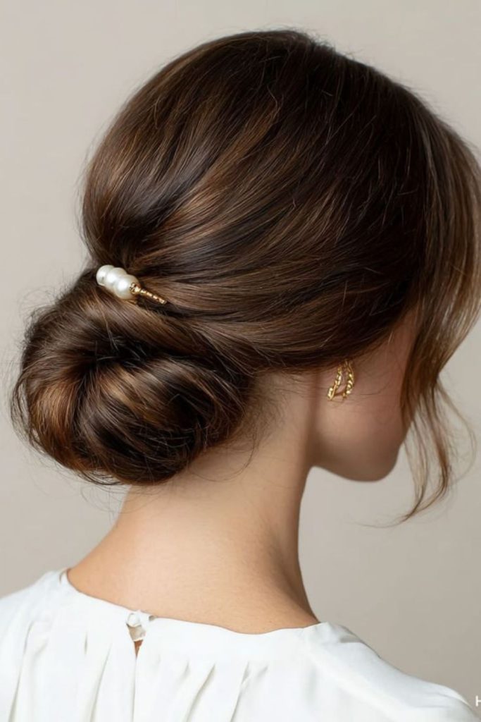Low spiral knot sleek formal bun