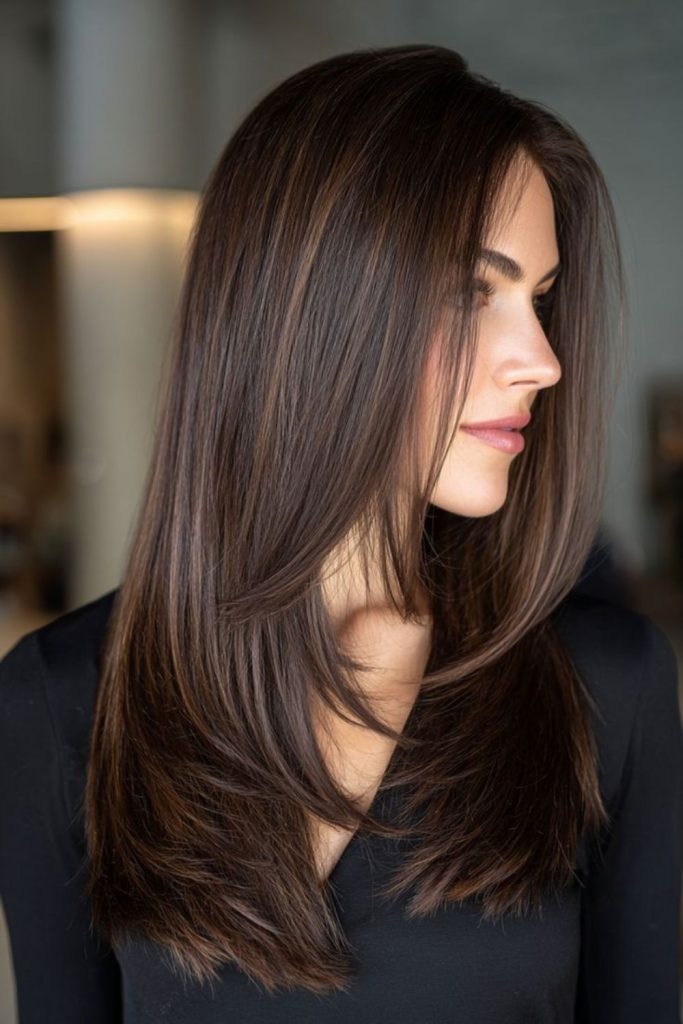 Straight layered hair prism shine effect.