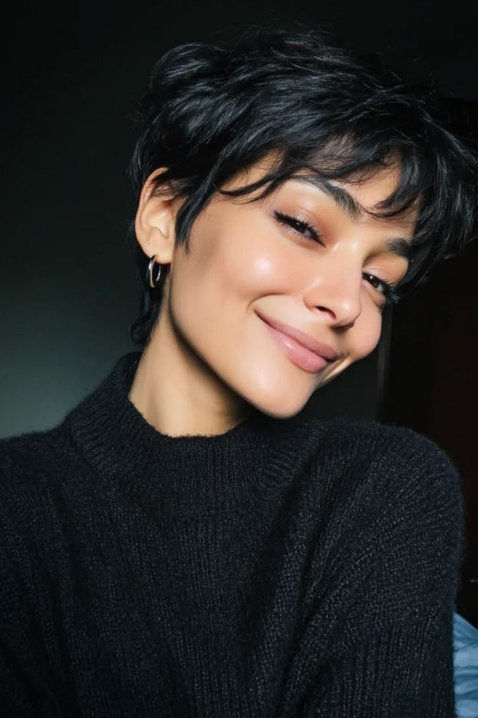 Sharp micro bixie with edgy texture.