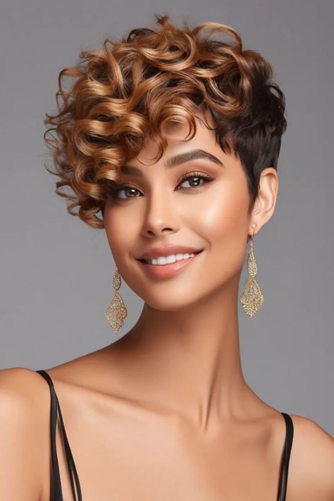 Rebel spiral short pixie curl hairstyle.