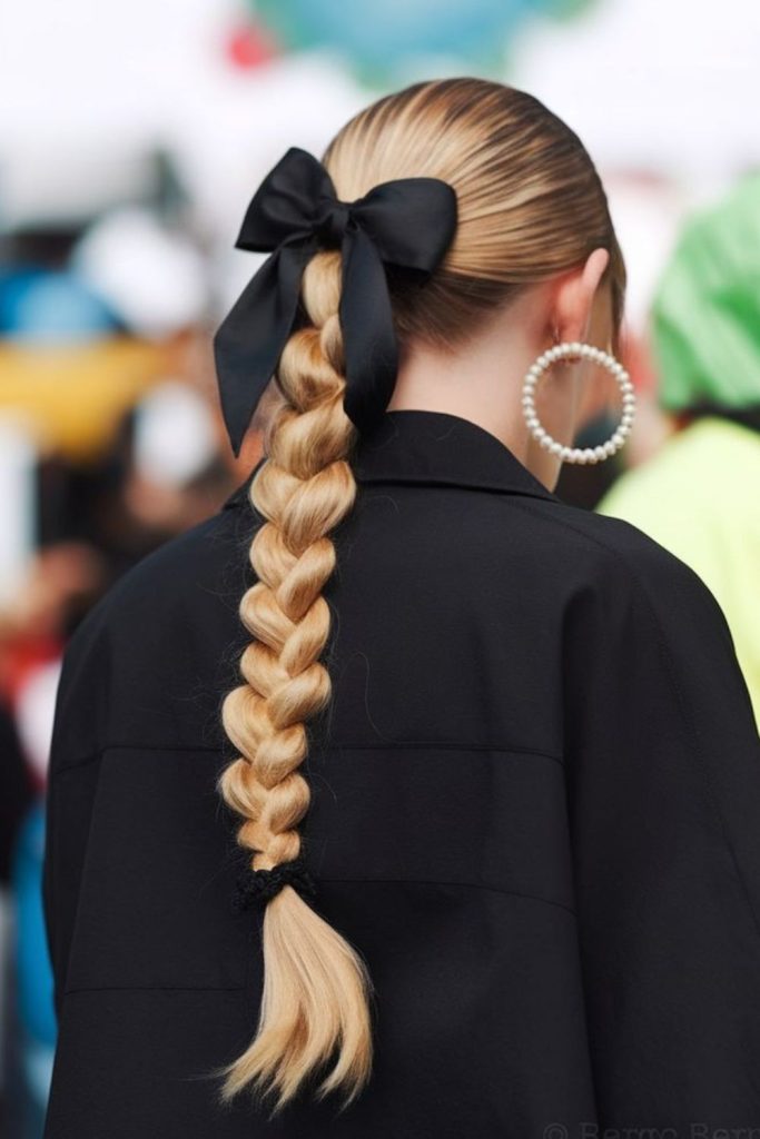Ribbon wrapped braided pony stylish fusion