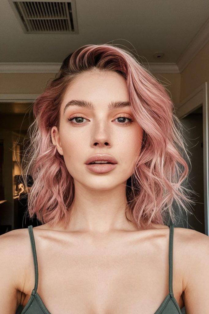Rose glow textured lob romantic soft wavy cut