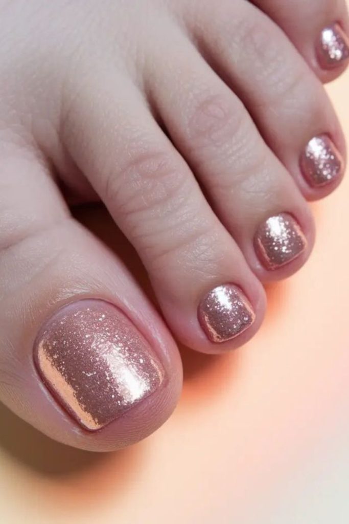 Rose gold elegant metallic toenail look