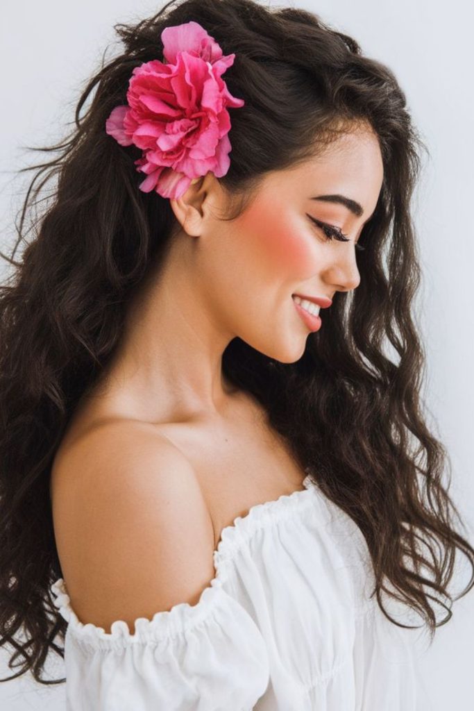 Rose petal loose waves romantic flowing waves soft feminine summer hair