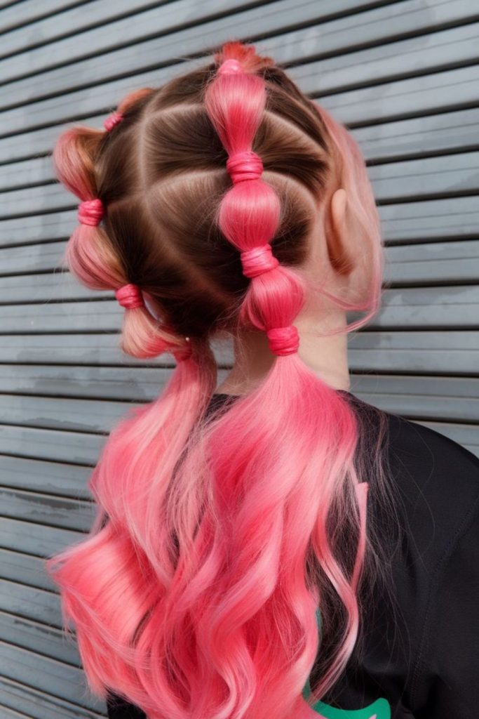 Bubble braids soft rose tinted style.