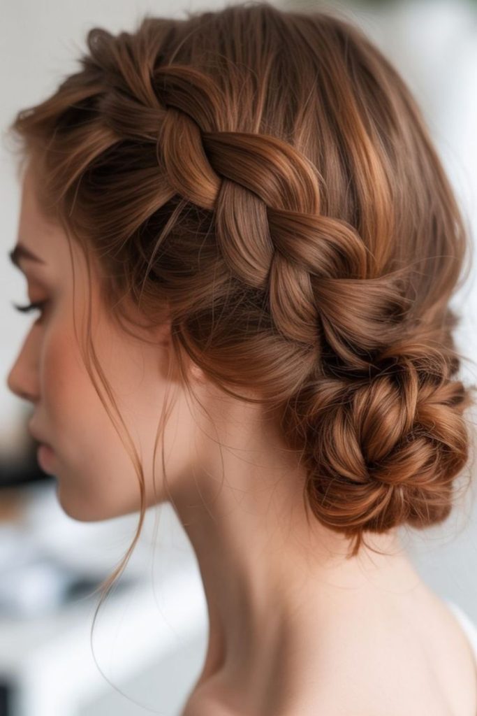 Rosewood braided bun rich elegant crown style