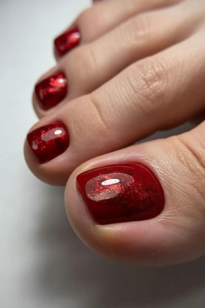 Ruby red fiery glamorous toenail polish