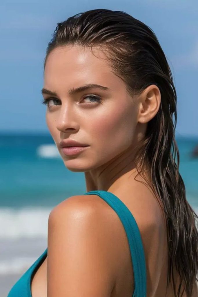 Slick back ocean wet waves