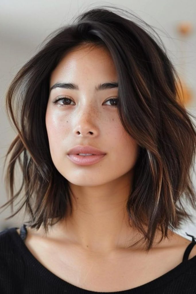 Sleek shoulder length straight polished cut