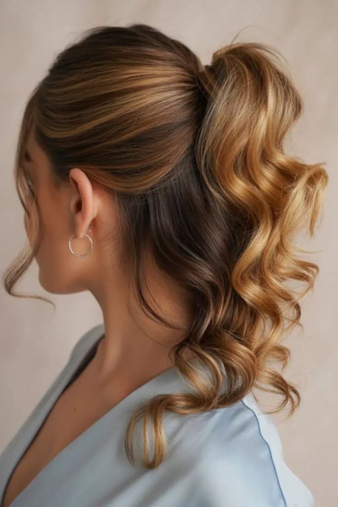 Satin loop half pony with soft tied detail
