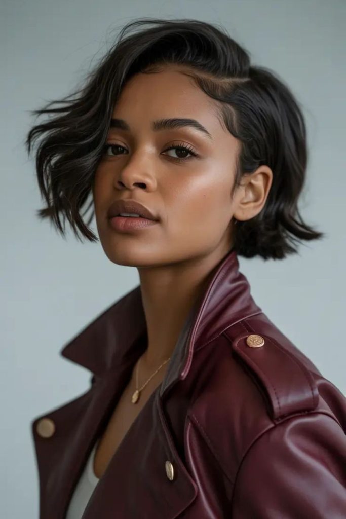 Side sweep bixie asymmetrical retro flick hairstyle