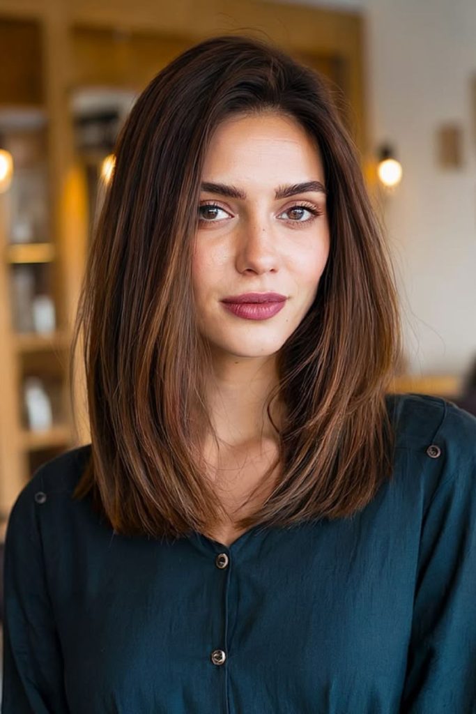 Smooth straight medium length sleek hairstyle