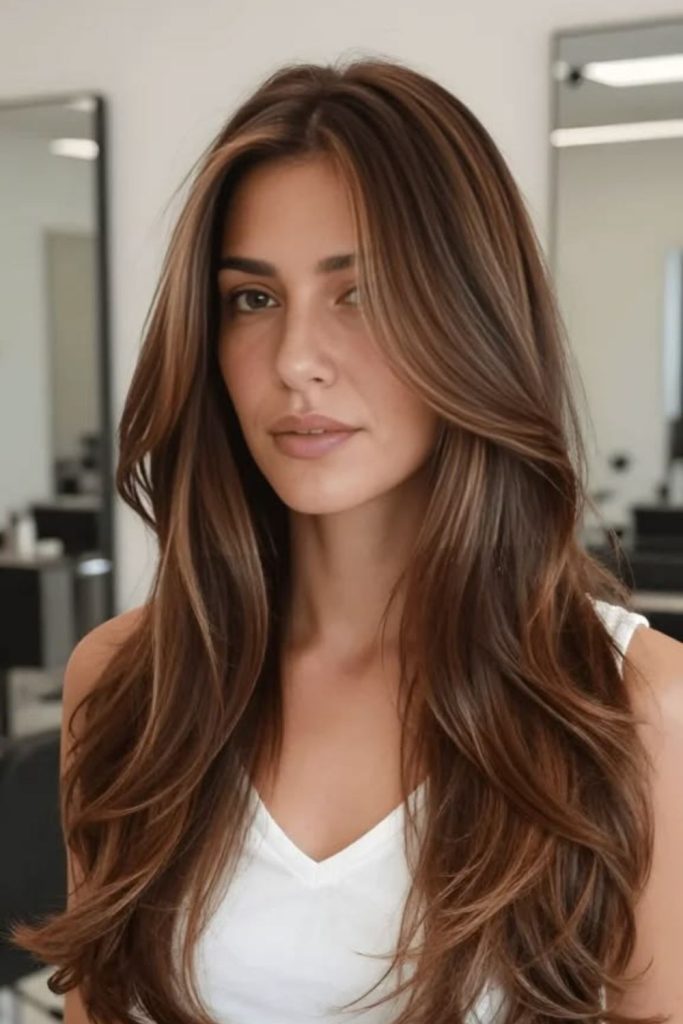Silk Horizon long smooth layered hair.
