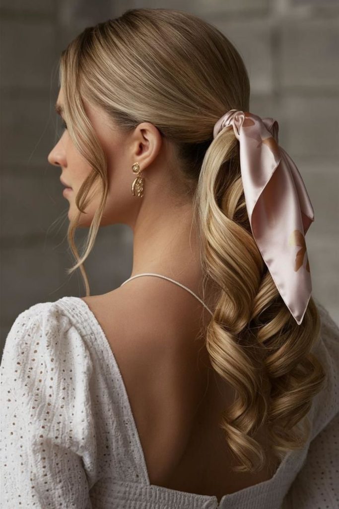 Silk ribbon ponytail smooth flowing style