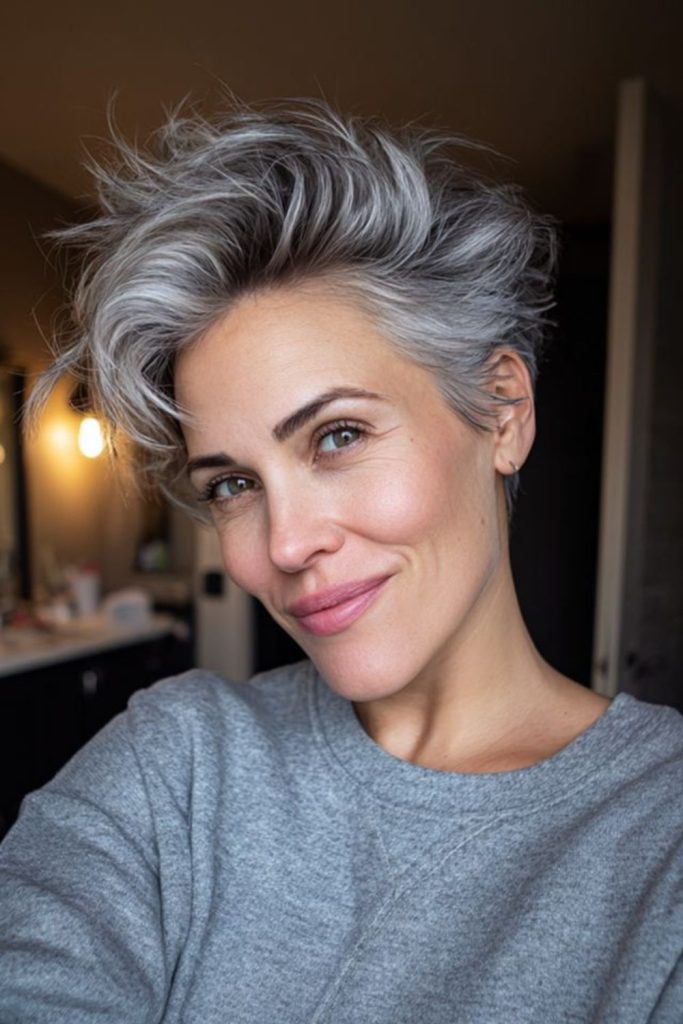 Silver textured pixie bold storm look