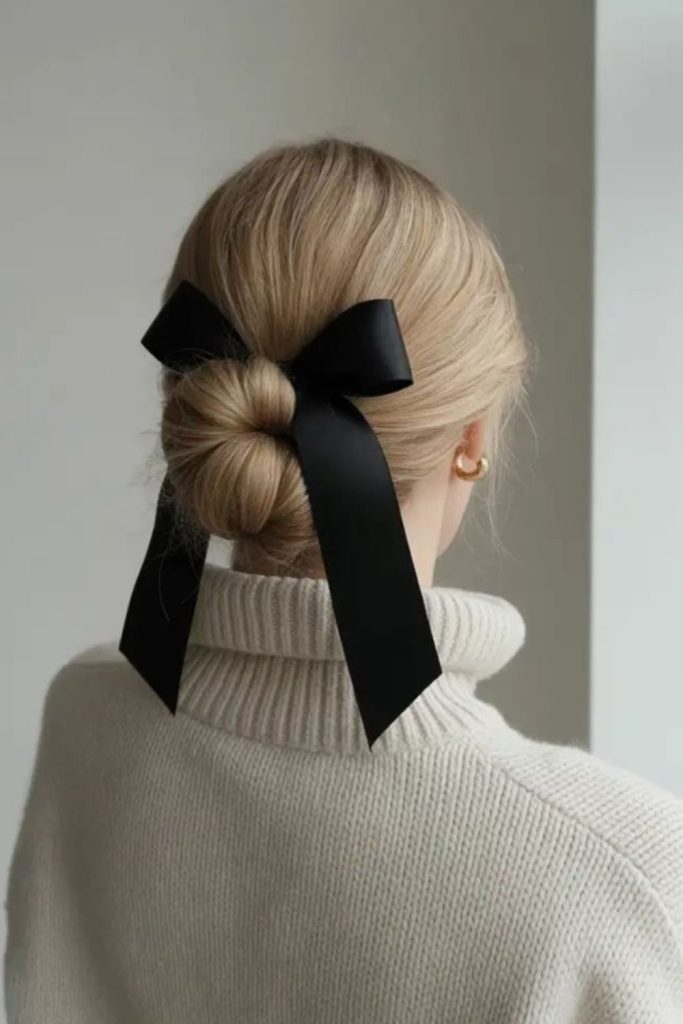 Ribbon wrapped bun polished formal style