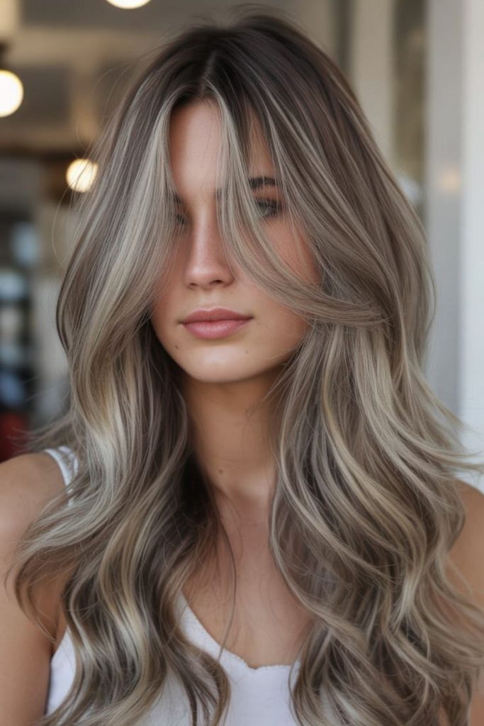 Smoky blonde cool muted layered texture