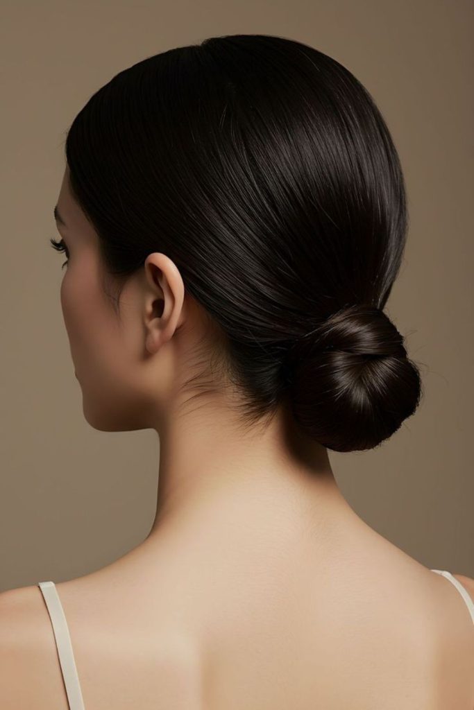 Smooth low coil minimal formal bun
